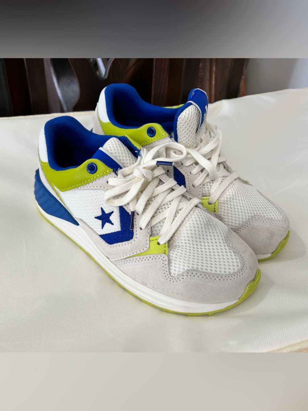 Converse White, Blue & Lime Sneakers